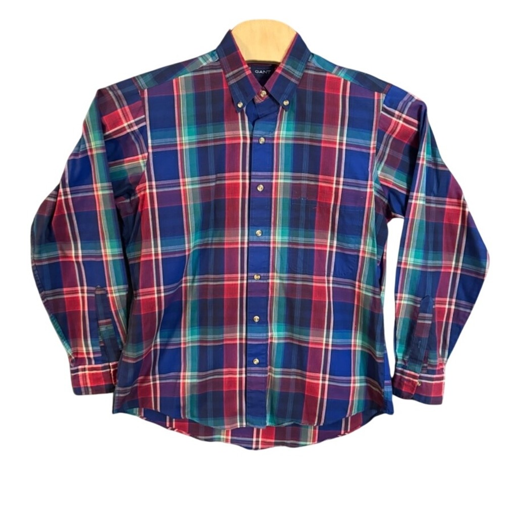 Gant Foxhunt Plaid Shirt Mens Large Blue Red Green Button Down Long Sleeve USA